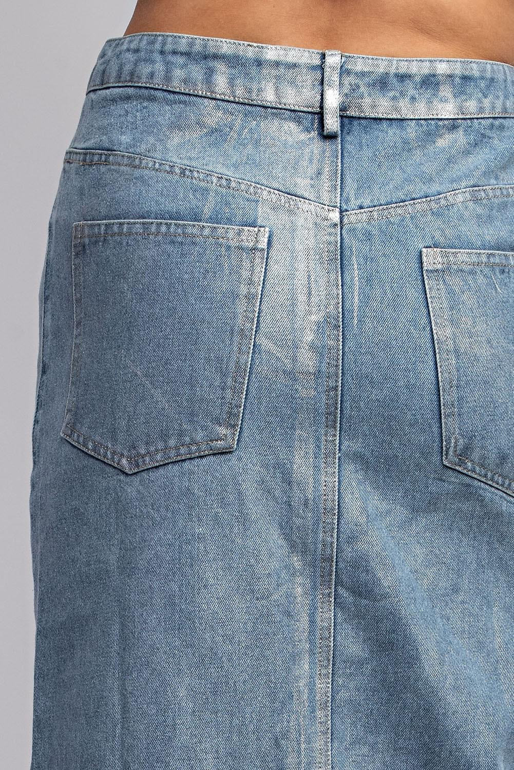 Metallic Silver Denim Skirt