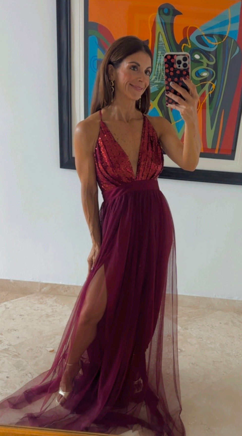 Wine Sequin Maxi Gown