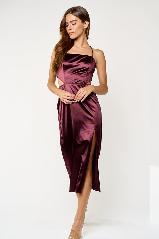 Plum Satin MIDI Dress