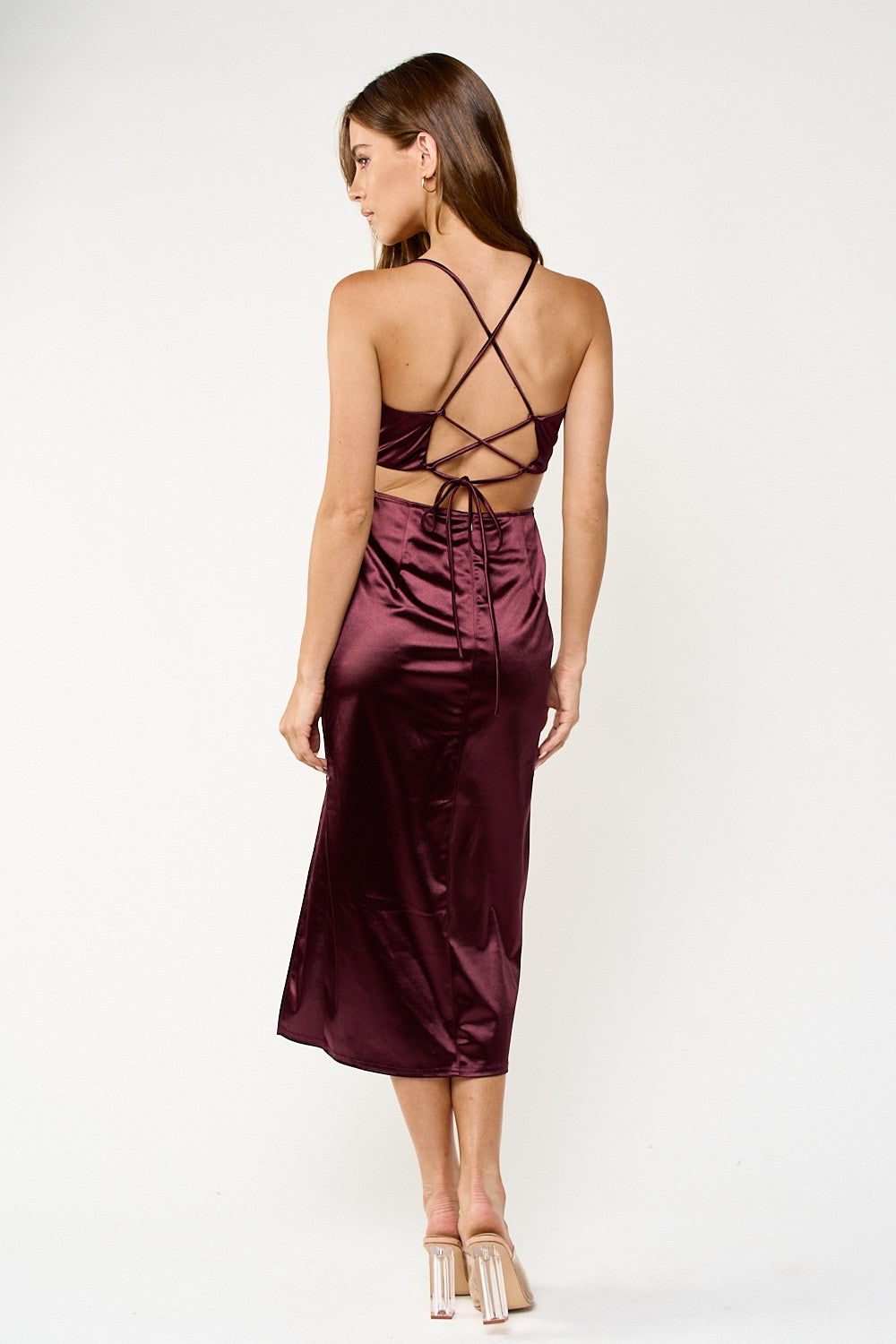 Plum Satin MIDI Dress