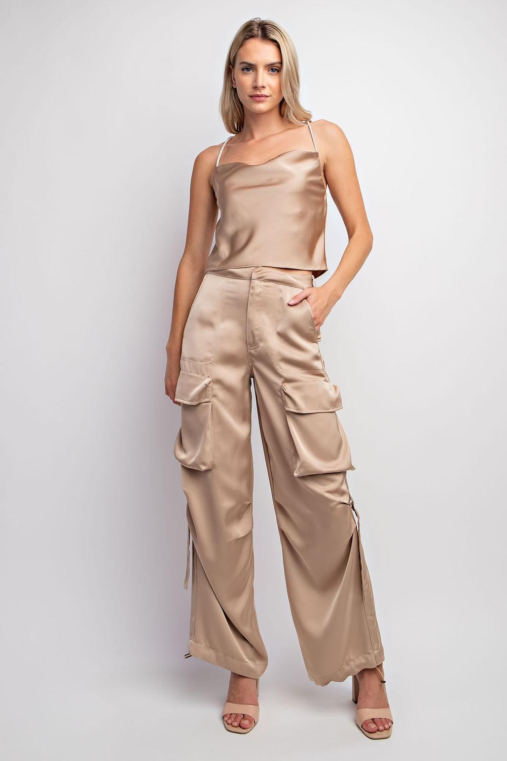 Sand Satin  Cargo Pants