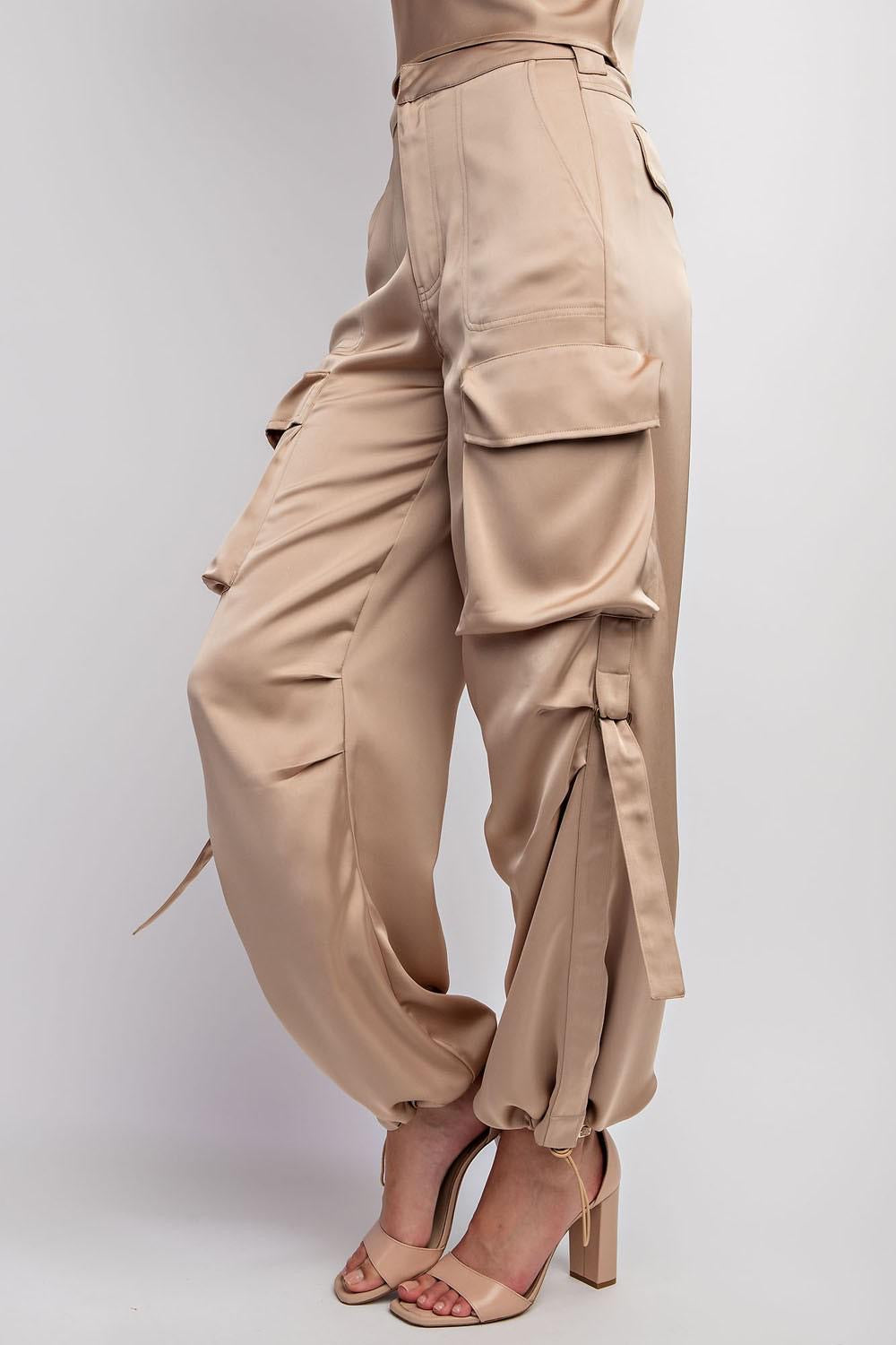 Sand Satin  Cargo Pants