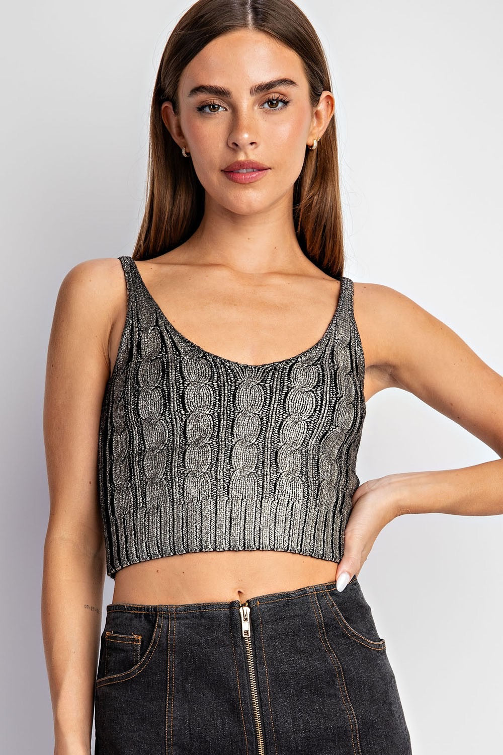 Metalic Black/Gold Sweater Crop Top