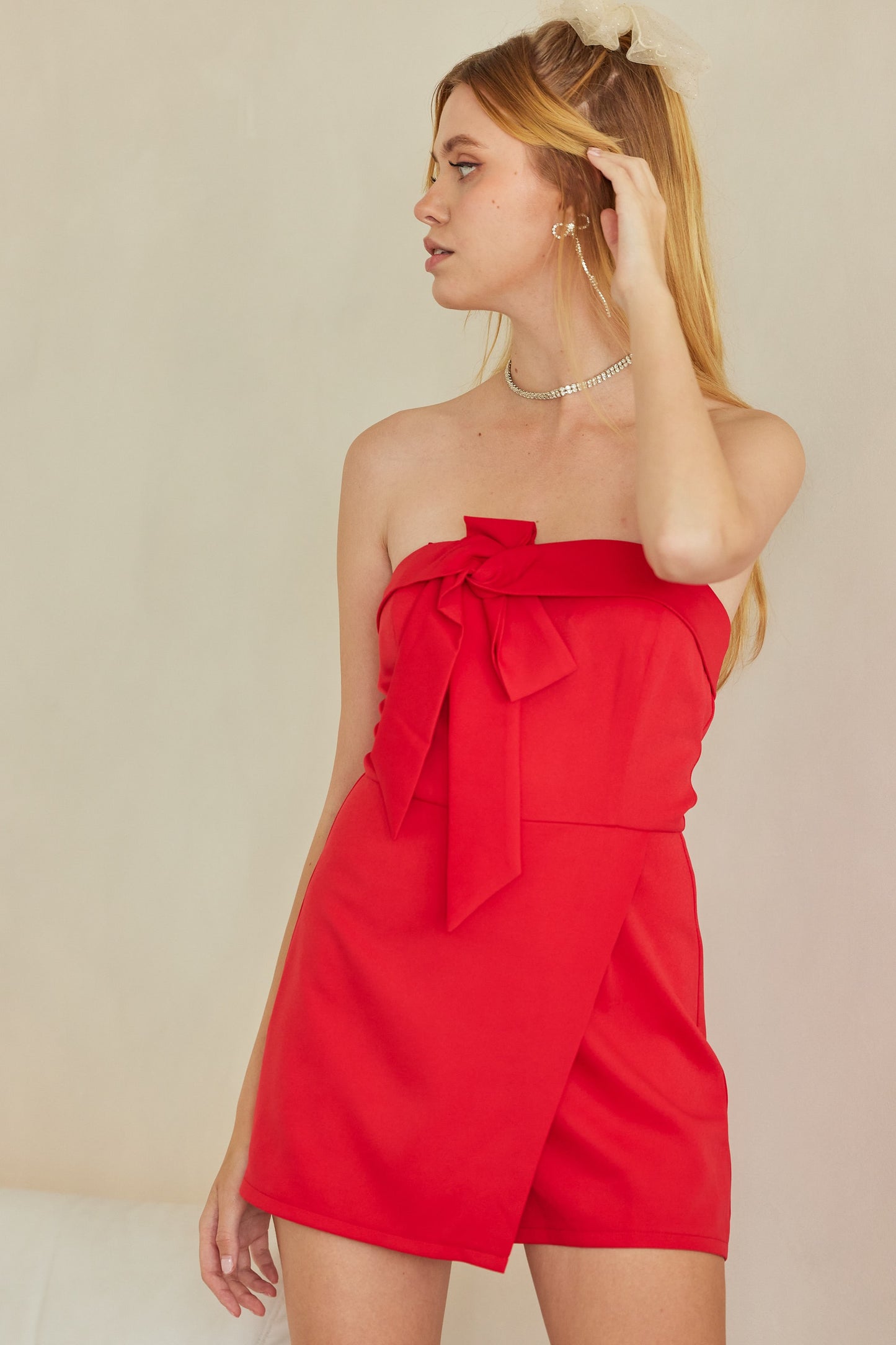 Red Bow Strapless Romper