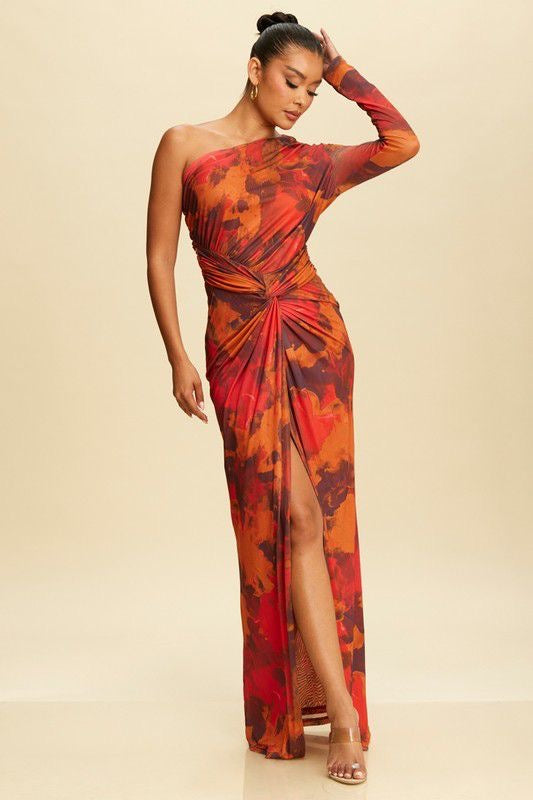 Burnt Orange One Shoulder Dress