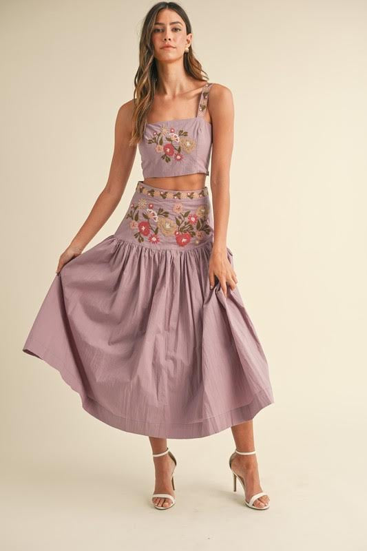 Flowers Crop Top & Midi Skirt Set