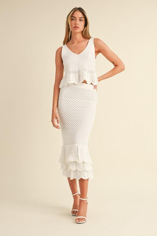 Crochet Ruffled Tank Top & Midi Skirt Set