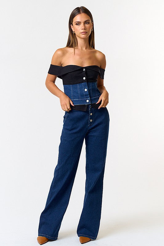 Contrast Denim Set