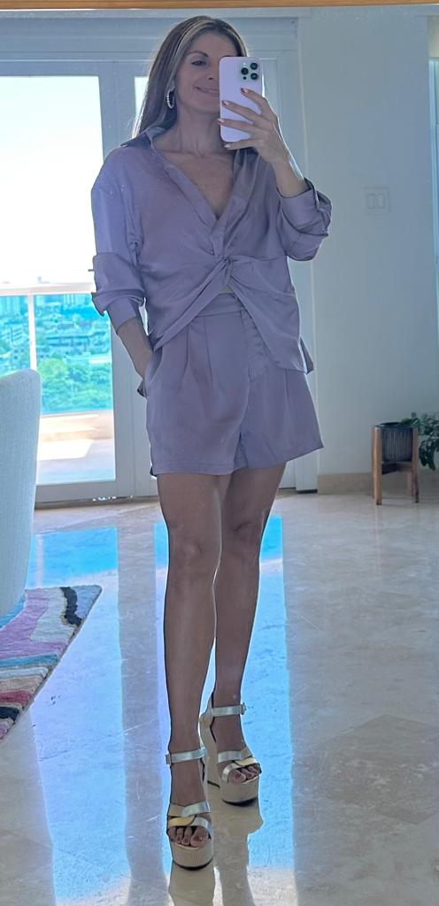 Satin Short Long Sleeve Shirt Set