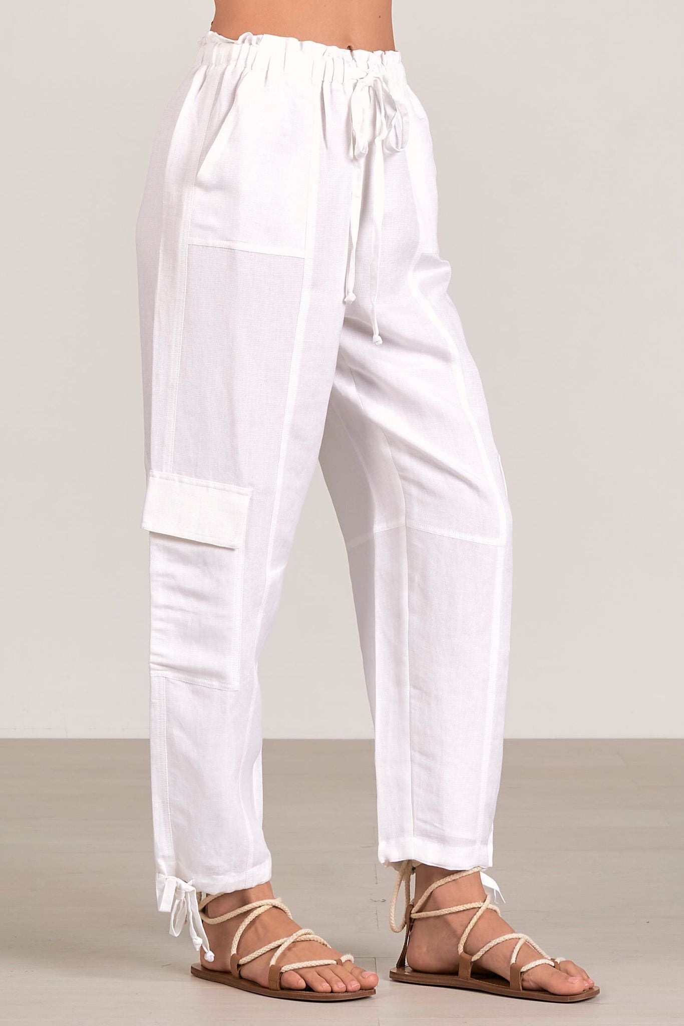 White Linen Cargo Pant Set